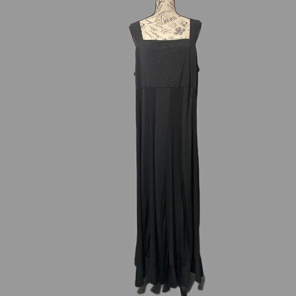 Sparkly Black R&M 2 Piece Bolero Panel Long Flare Hem Gown Dress w Jacket - Picture 3 of 9
